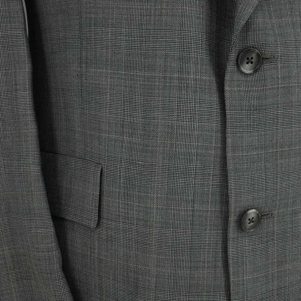 Hart Schaffner Marx Suit Mens 41R Gray Plaid Wool Pleated Cuffed Pants Vintage